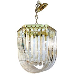Retro Large Lucite and Chrome Ribbon Chandelier