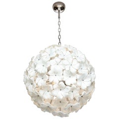 Italian Mid-Century Modern Murano Glass White Floral Sputnik or Globe Chandelier