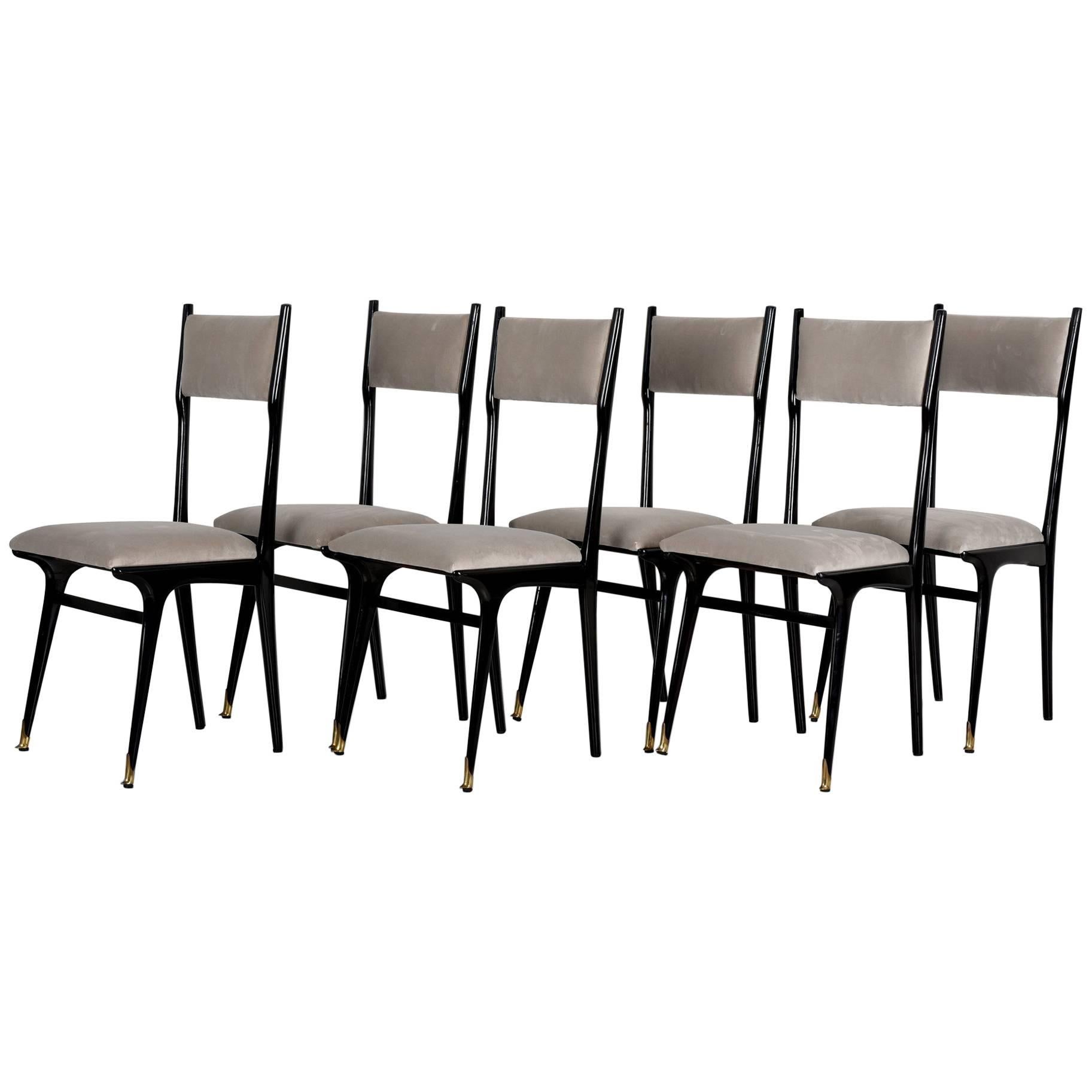 Six High Back Italian Chairs, Probably Ico Parisi, 1950 For Sale