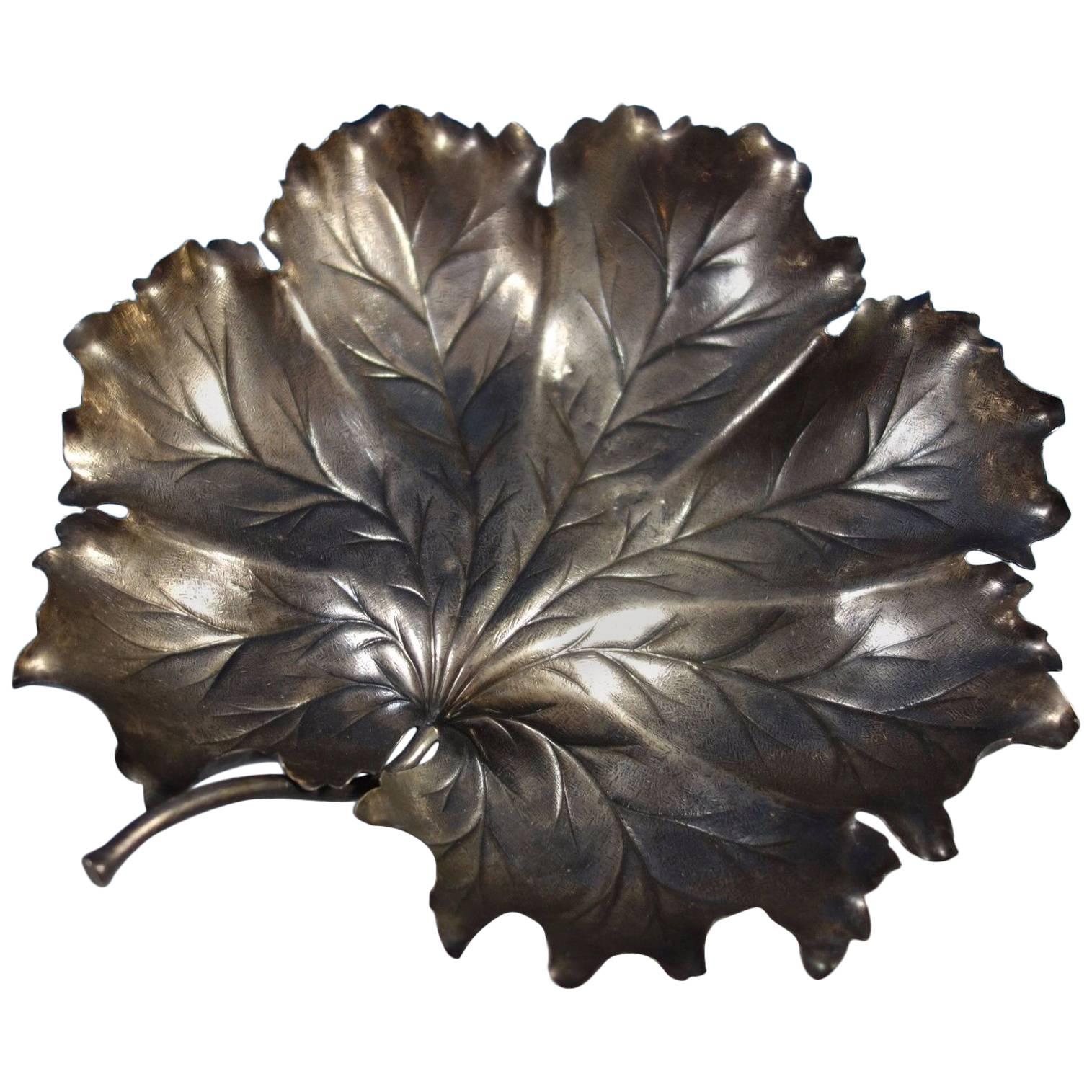 Large Buccellati Italian Sterling Silver Leaf Bowl
