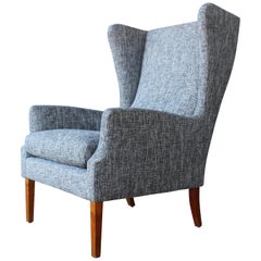 1960s Danish High Back Wing Chair in New Upholstery
