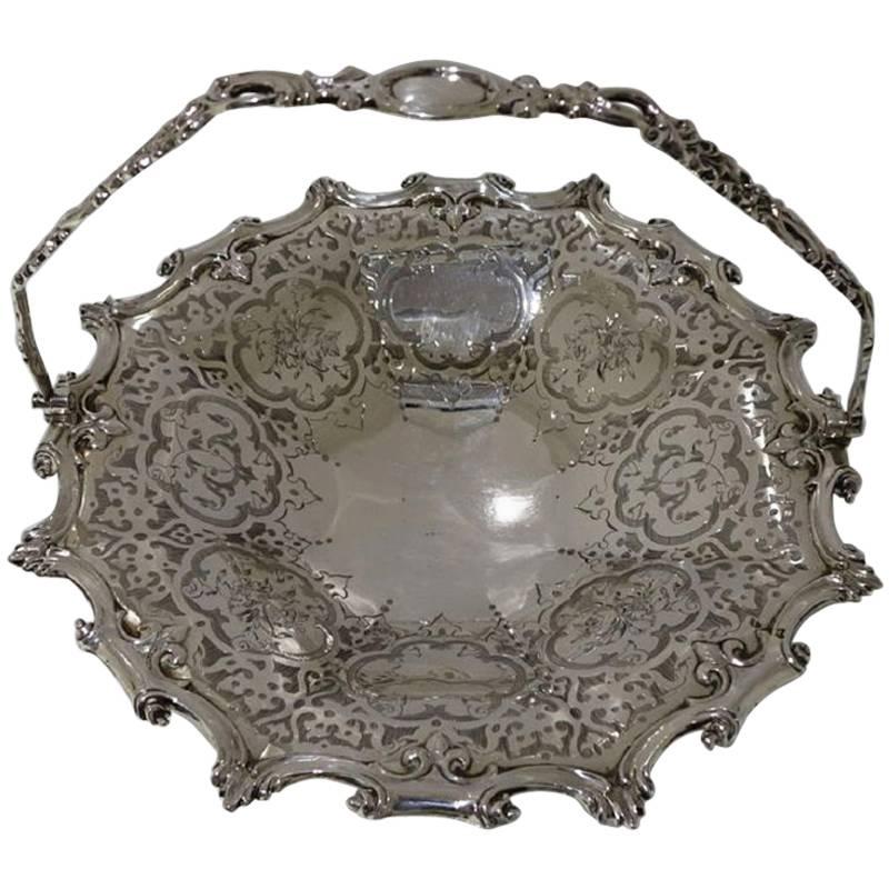 Sterling Silver Antique Victorian Cake Basket London 1857 Joseph Angell For Sale