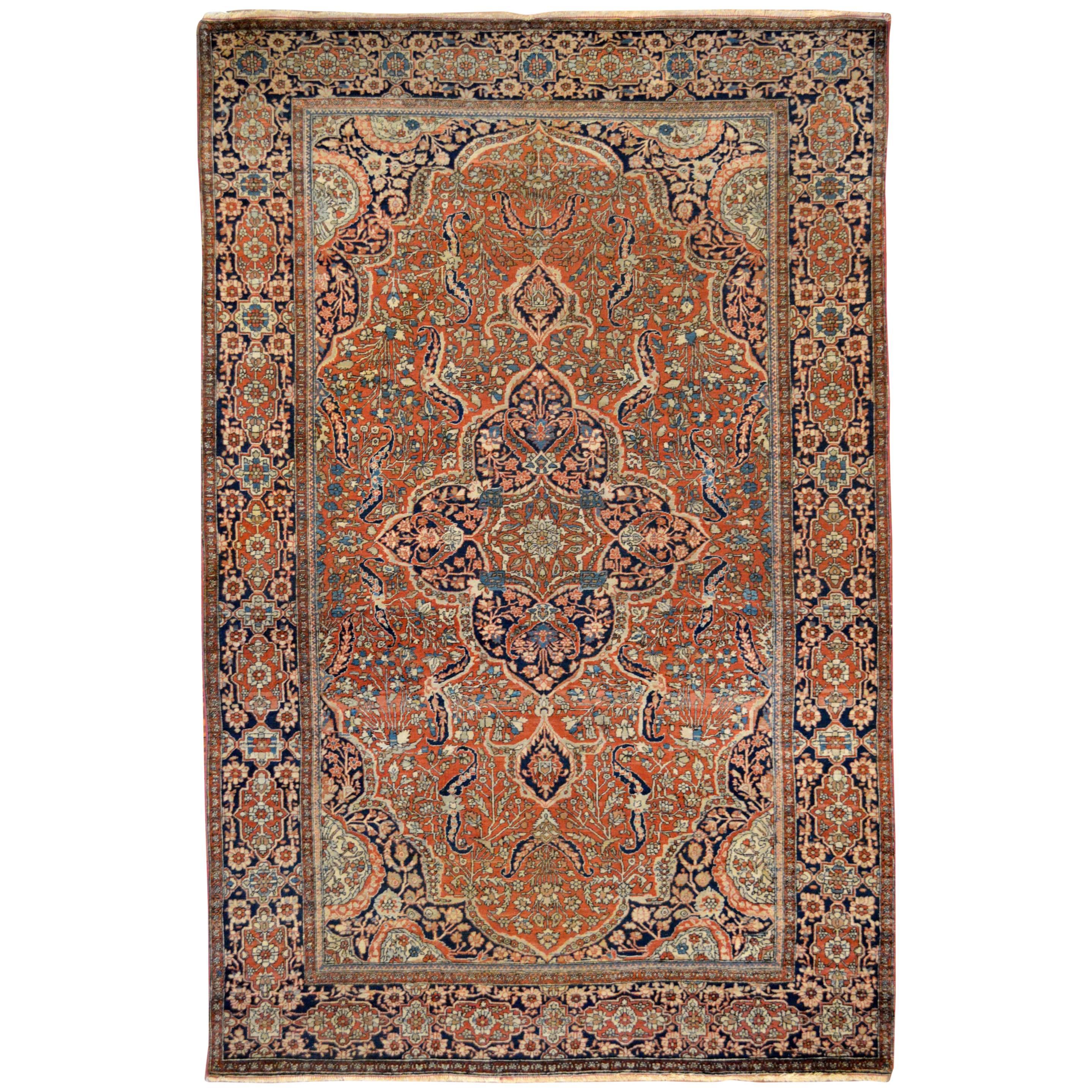 Late 19th Century Antique Persian Mohtashem Kashan Rug For Sale