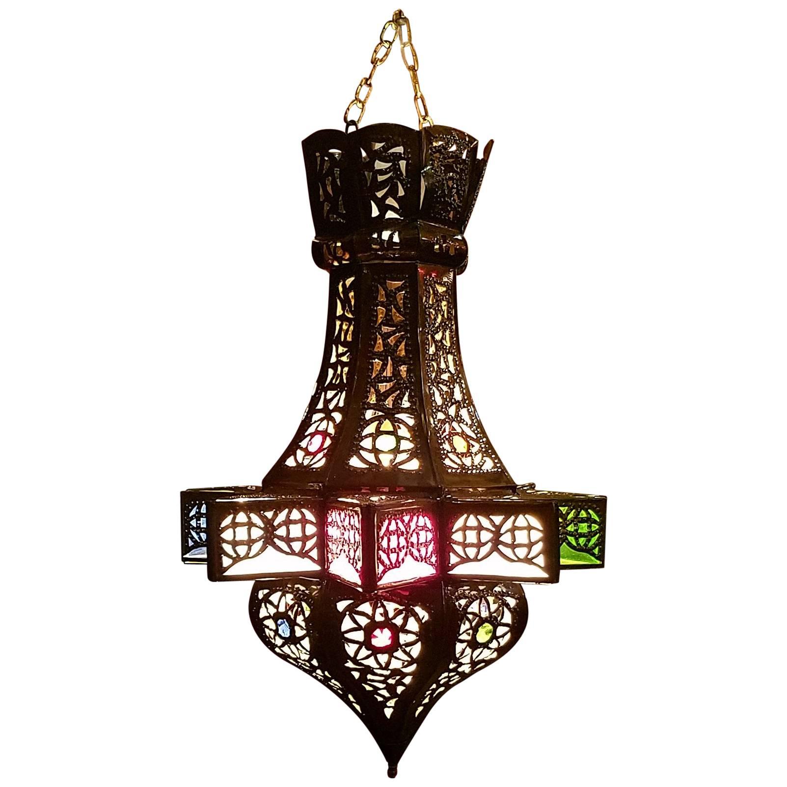 Moroccan Small Pierced Metal Lantern, Star Design For Sale