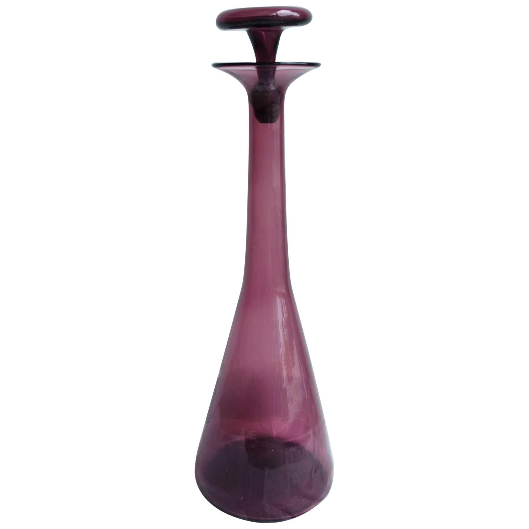 Large Vintage Purple Blenko Glass Decanter For Sale