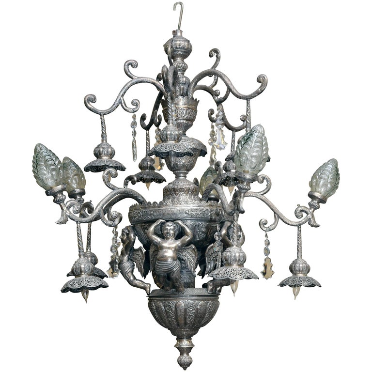 1926 Sterling Silver Chandelier From India For At 1stdibs 1926 Sterling Silver Chandelier From India For
