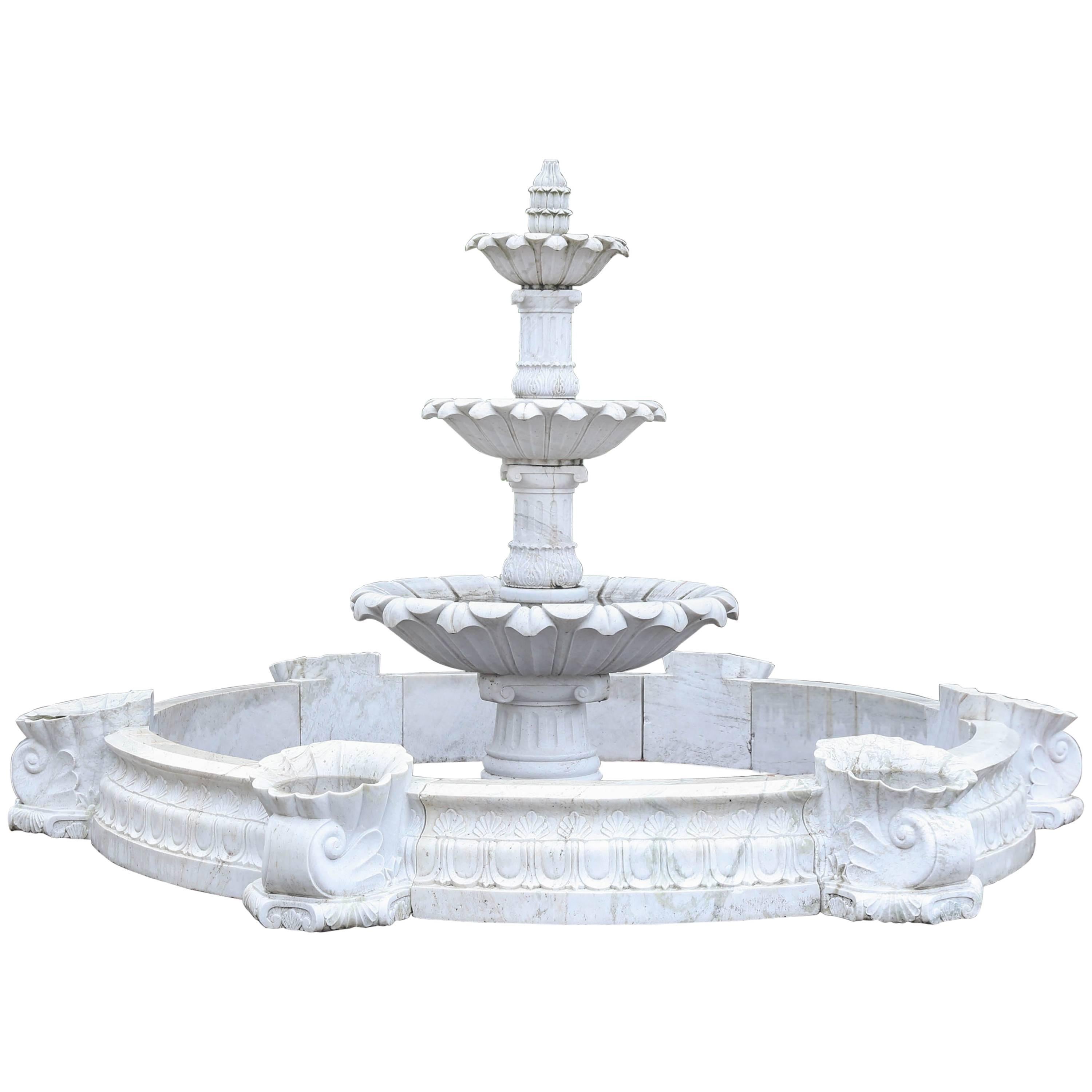 Hand-Carved White Marble Fountain with Surround from a Park in India