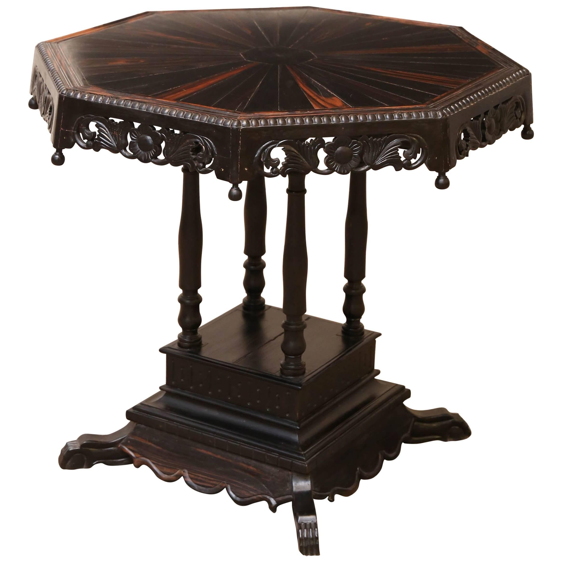 19th Century Solid Ebony Hexagonal Centre Table from Sri Lanka