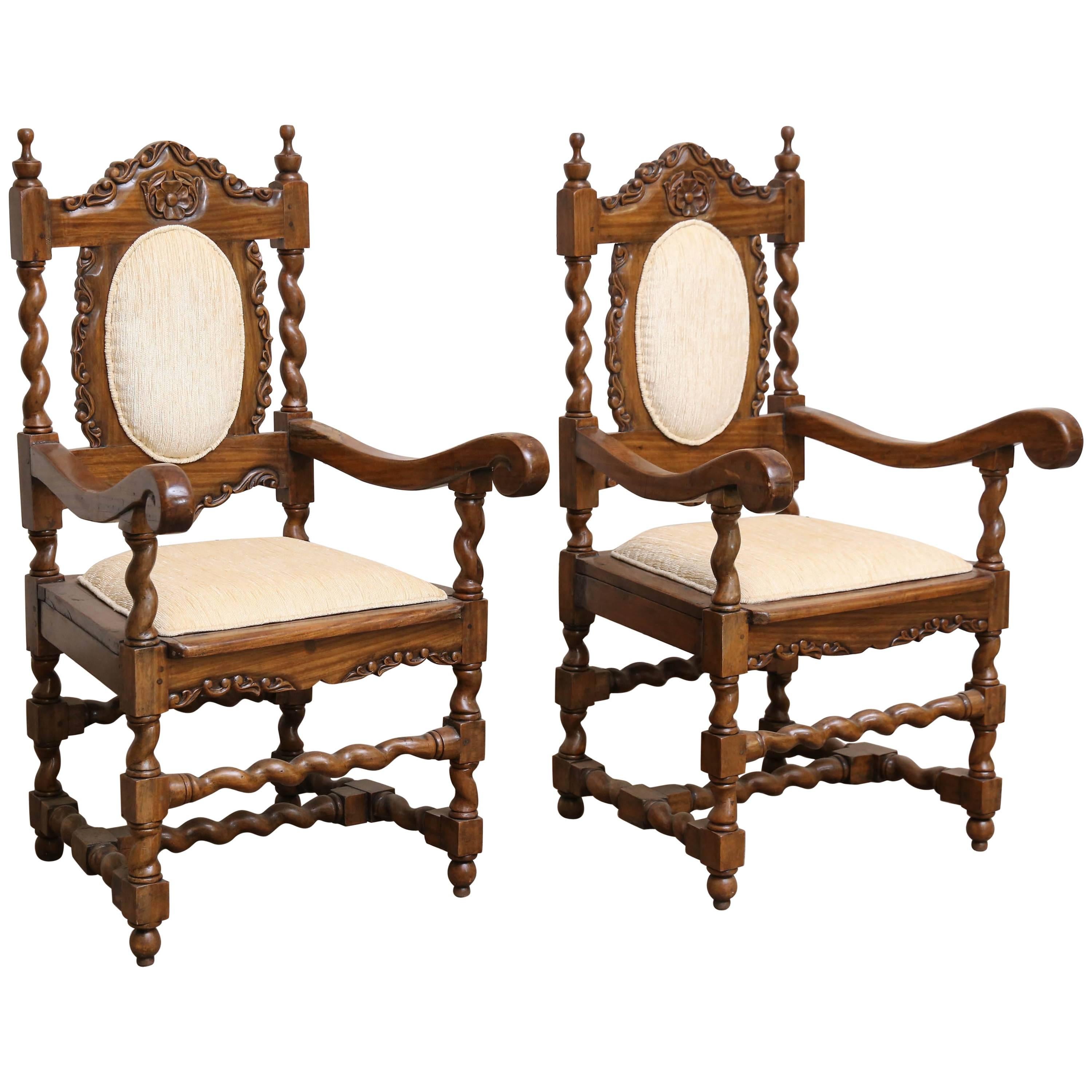 Pair of 1850s Solid Satinwood Armchairs from Galle District of Sri Lanka For Sale