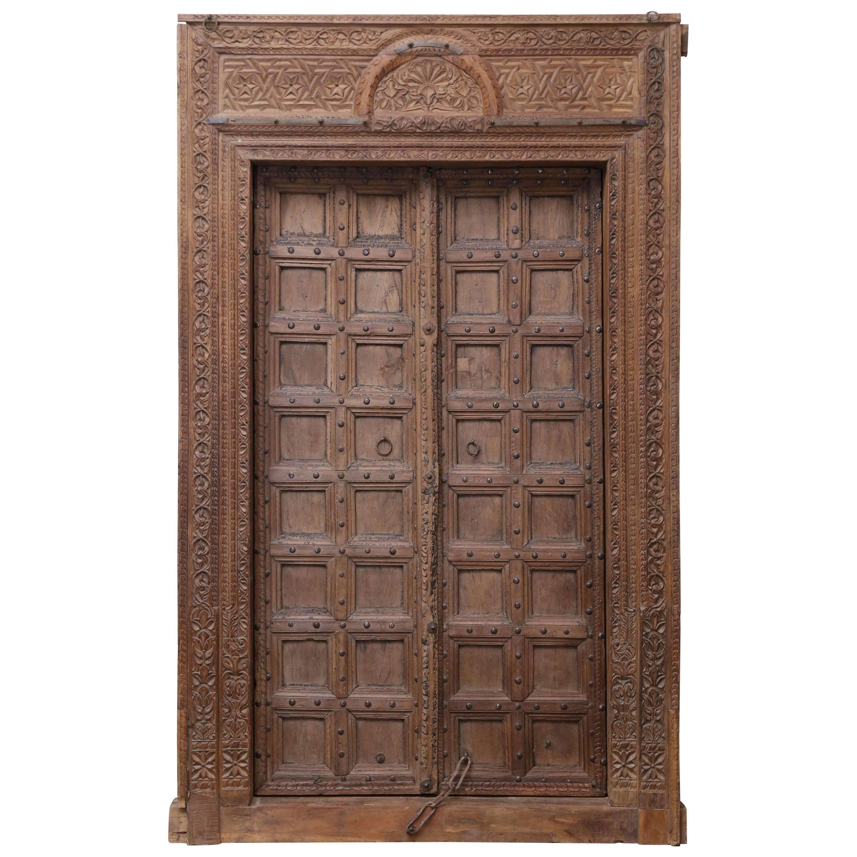 1820s Monumental Solid Teak Wood Entry Door from a Fortress For Sale