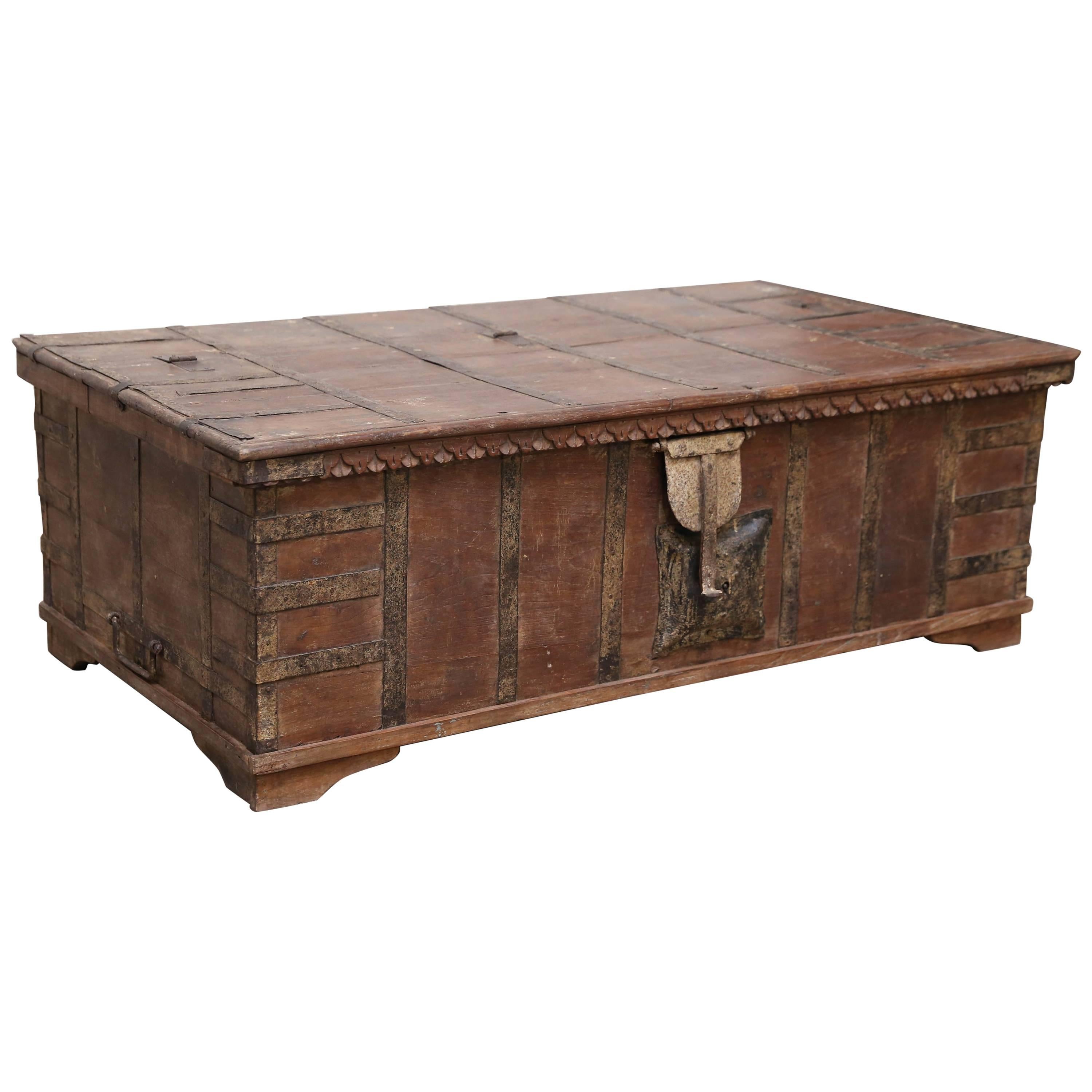 1820s Solid Teak Wood Dowry Chest from Central India For Sale