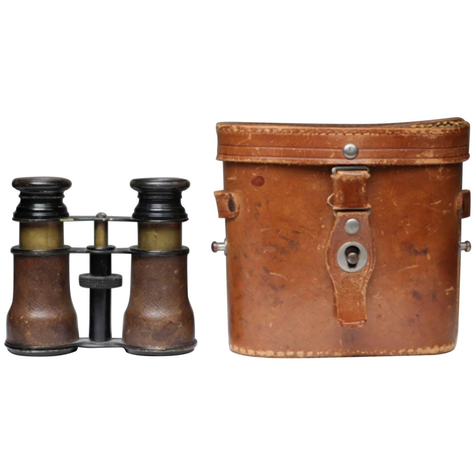 Antique Shark Skin Wrapped Opera Glasses and Leather Case, circa 1800s