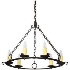 Simple Antique Wrought Iron Circular Chandelier, circa 1920s