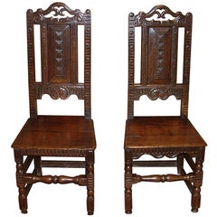 Pair of 17th Century, Charles II Period Oak Side Chairs, circa 1660