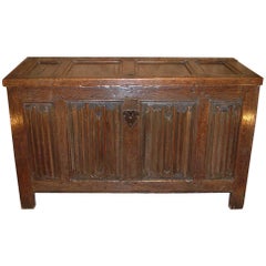 Antique English Elizabethan Period Oak Linen Fold Coffer, circa 1580