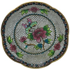 19th Century French Plique a Jour Cloisonné Mosaic Dish with Floral Motif