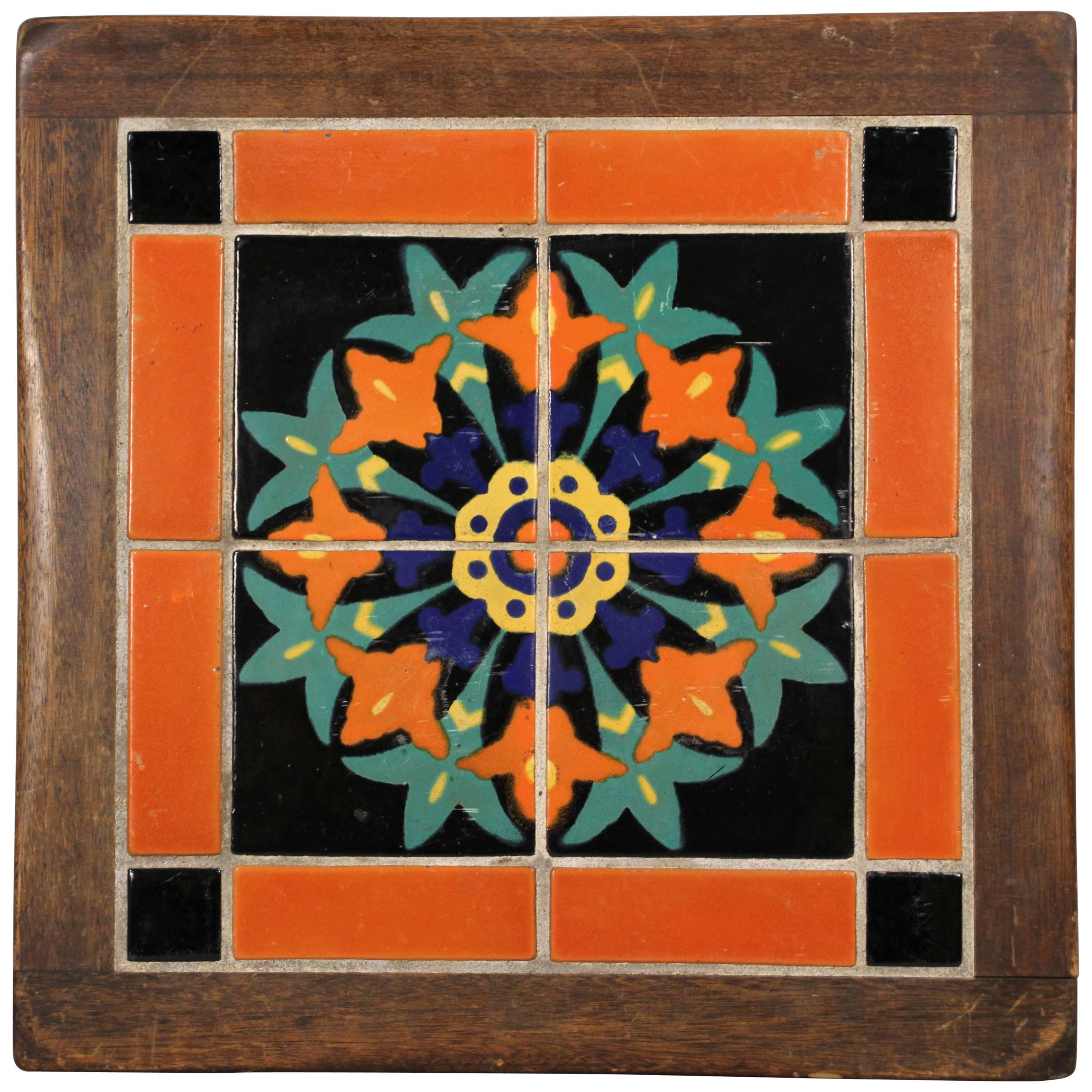 Antique 1930s Framed Old California Tile Wall Hanging