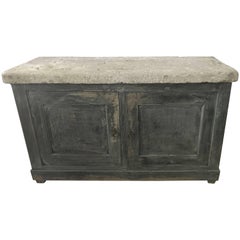 Antique French Blue Cabinet with a Belgian Blue Stone Top