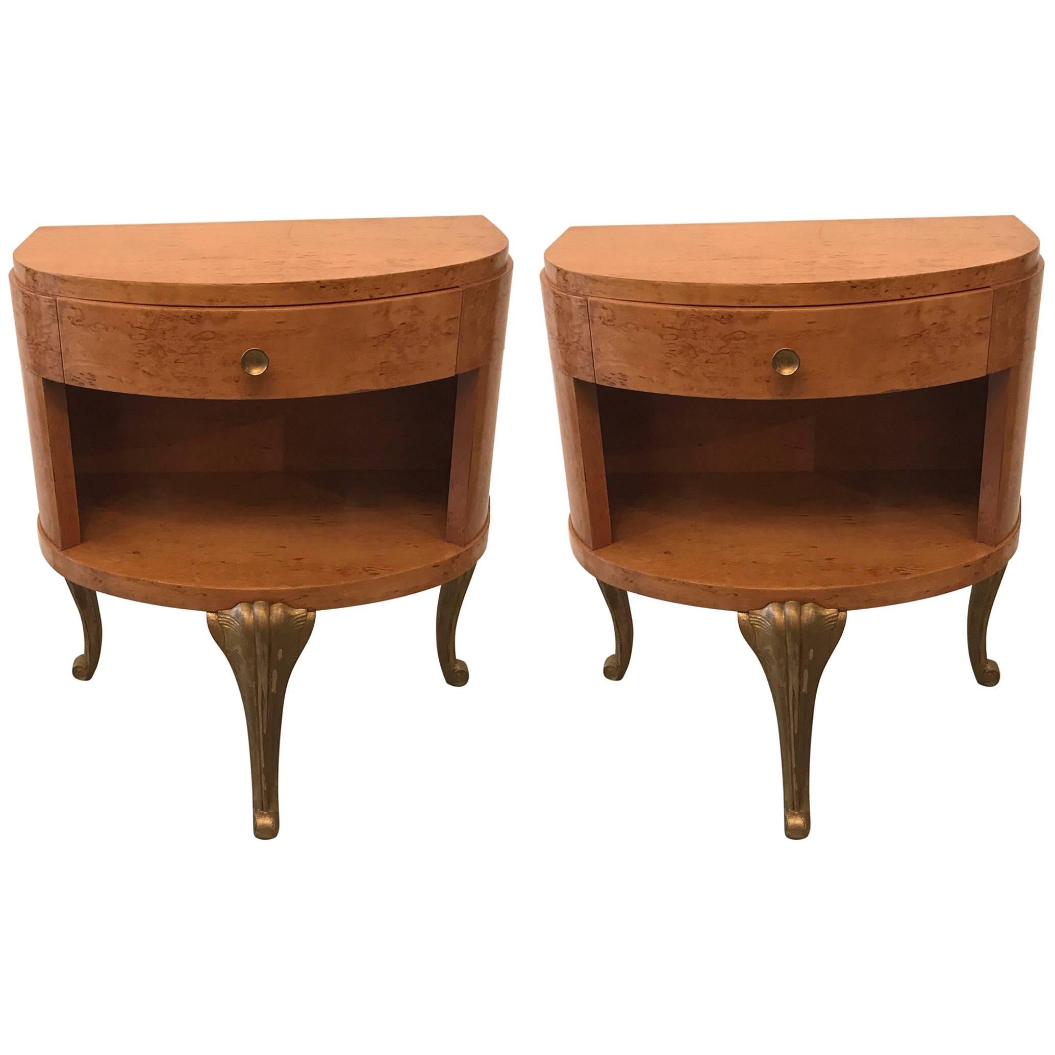 Pair of Blonde and Parcel Gilt Nightstands