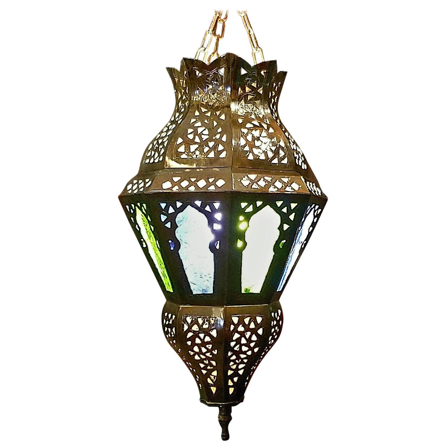 Moroccan Brass Lantern, Fez Style For Sale