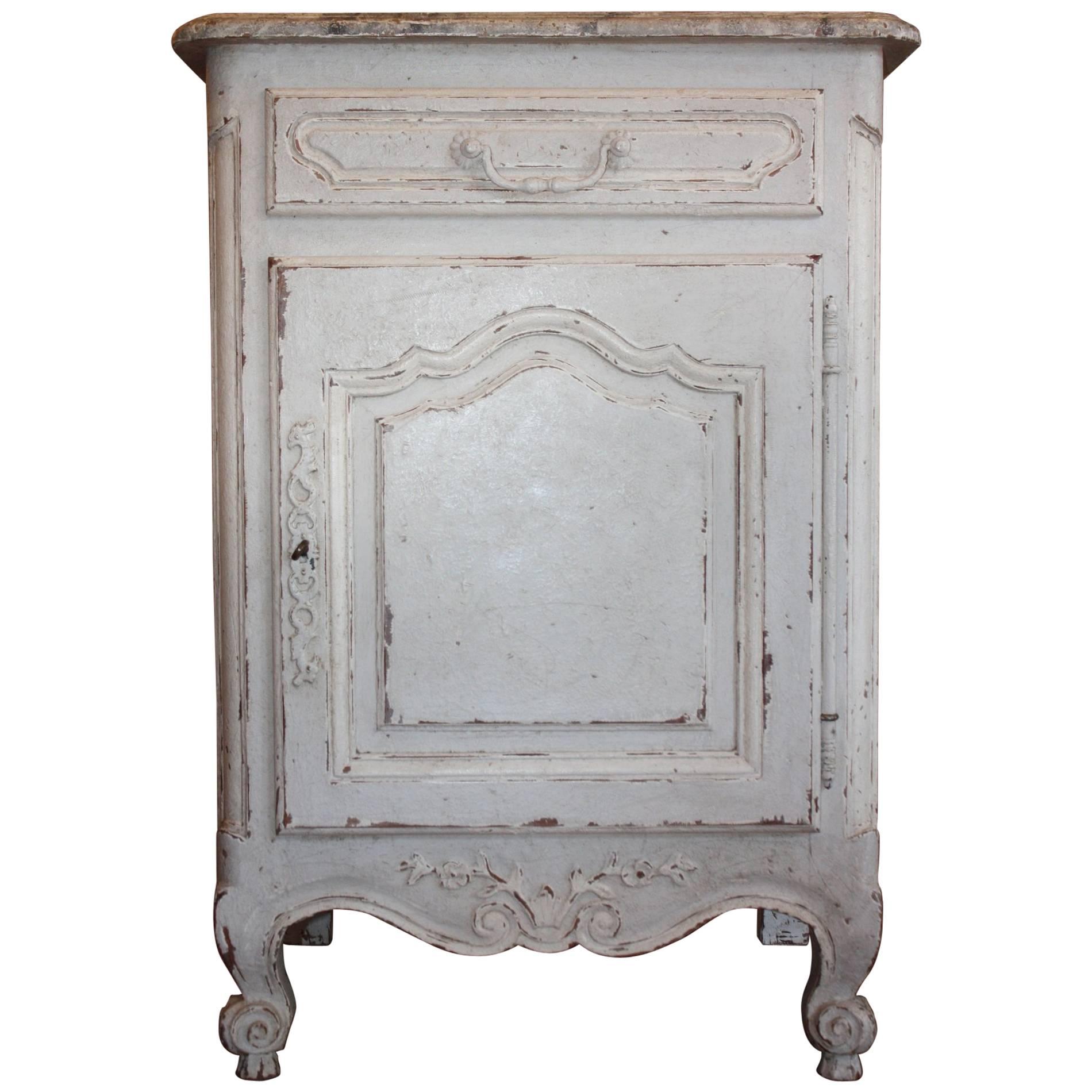 French Hand-Painted Single Door Cabinet with Faux Painted Marble Top