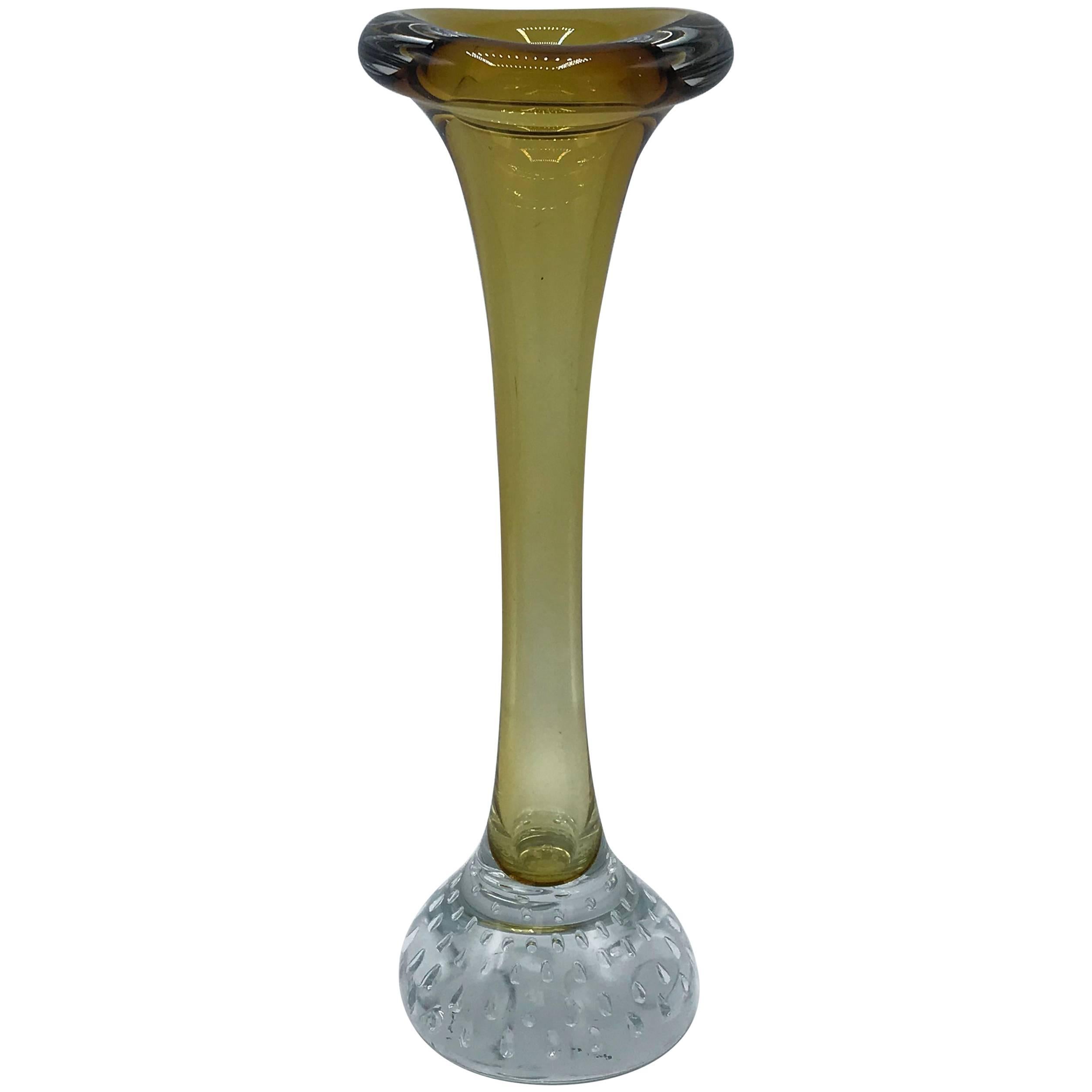 1960s Yellow Italian Murano Glass Bud Vase