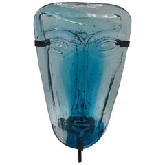 1960s Erik Hoglund for Kosta Boda Blue Art-Glass Face Mask Wall Hanging