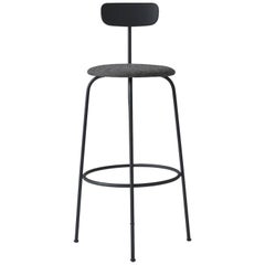 Bar Stool by Afteroom, Black Steel Frame, with Black Melange Fabric Upholstery