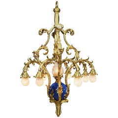 Lustre bouquet en bronze doré et émaillé de style français Belle Époque XIXe-XXe siècle