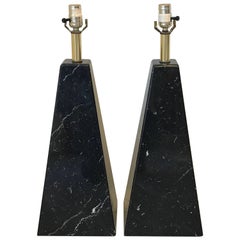 1970s Cini Boeri Style Black Marble Pyramid Lamps, Pair