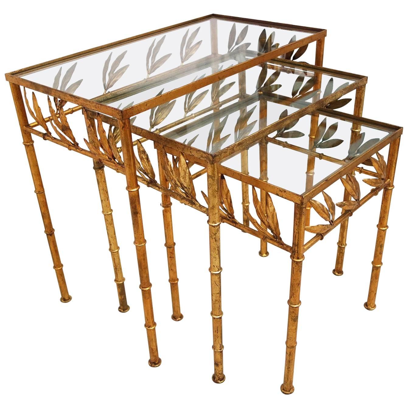 Set of Three Gilt Bamboo Italian Nesting Tables