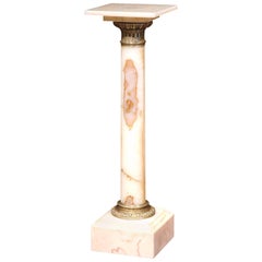 19th Century French White Marble Pedestal with Brass Rings and Square Top
