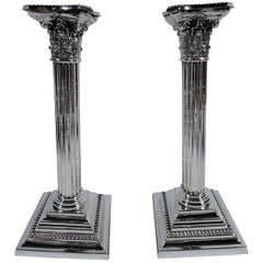 Pair of Gorham American Sterling Silver Classical Column Candlesticks