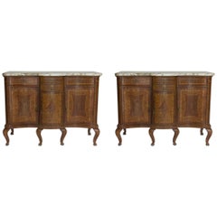 Antique Pair of Marble-Top Commodes Cabriole Legs