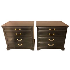 Vintage Pair of Hollywood Regency Style Ebony Office Chests by Baker Furniture Company
