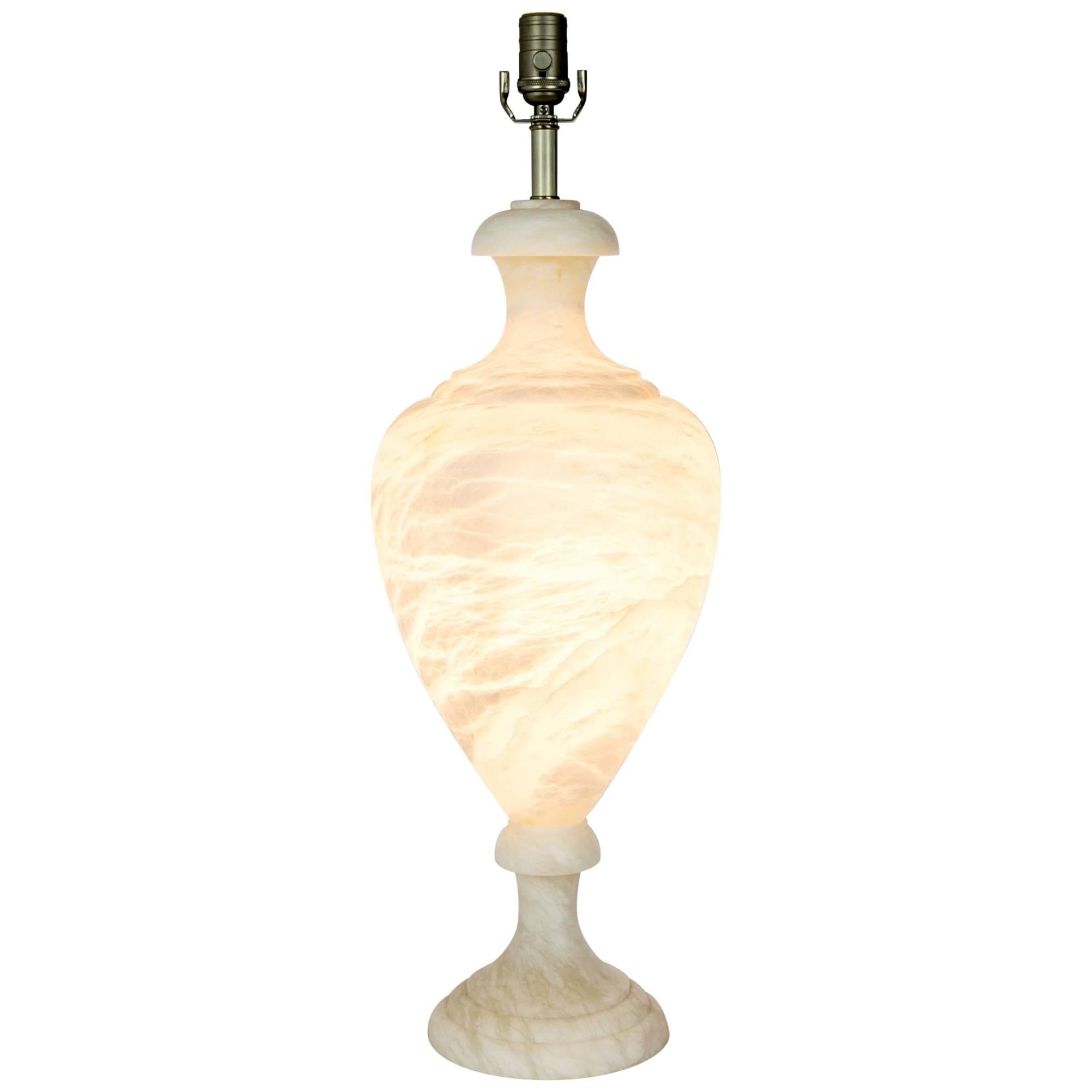 Alabaster Amphora Shaped Mother Lamp Lit From Within For Sale