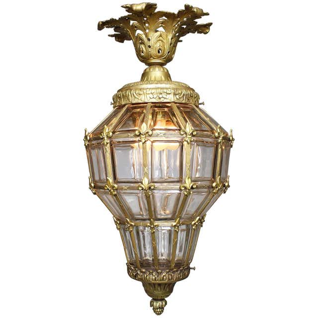 Italian Rococo Brass Hand Lantern, Circa 1850, Six Hand-Crafted Panels ...