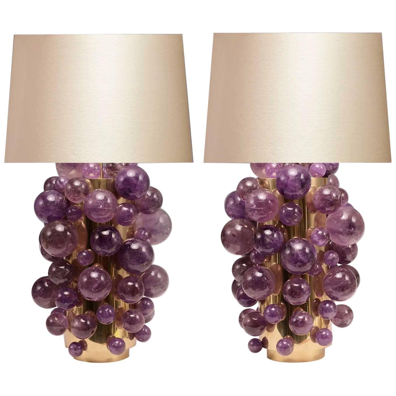 Pair of Amethyst Rock Crystal Bubble Lamps