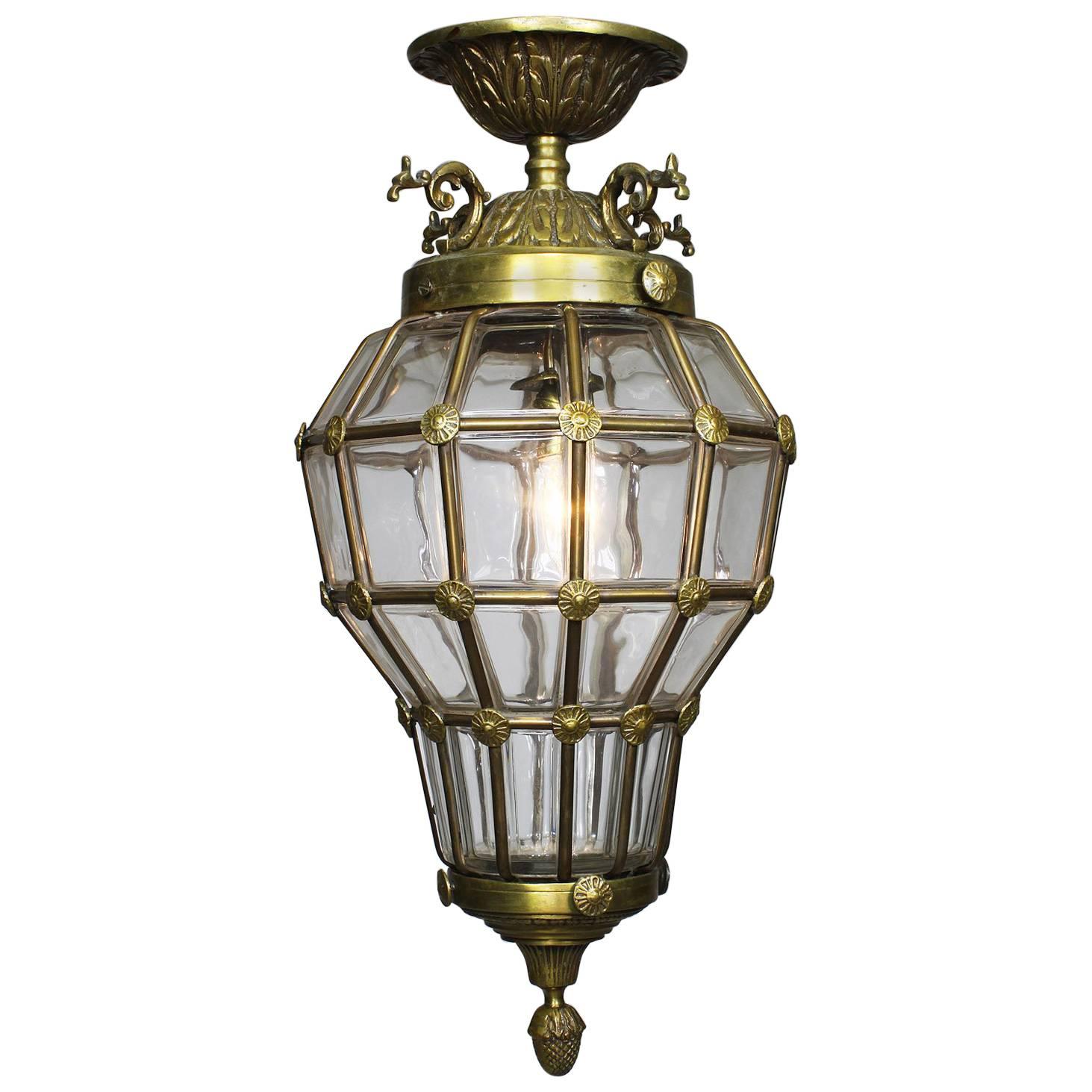 French Mid-20th Century Louis XIV Style Gilt-Metal & Glass "Versailles" Lantern