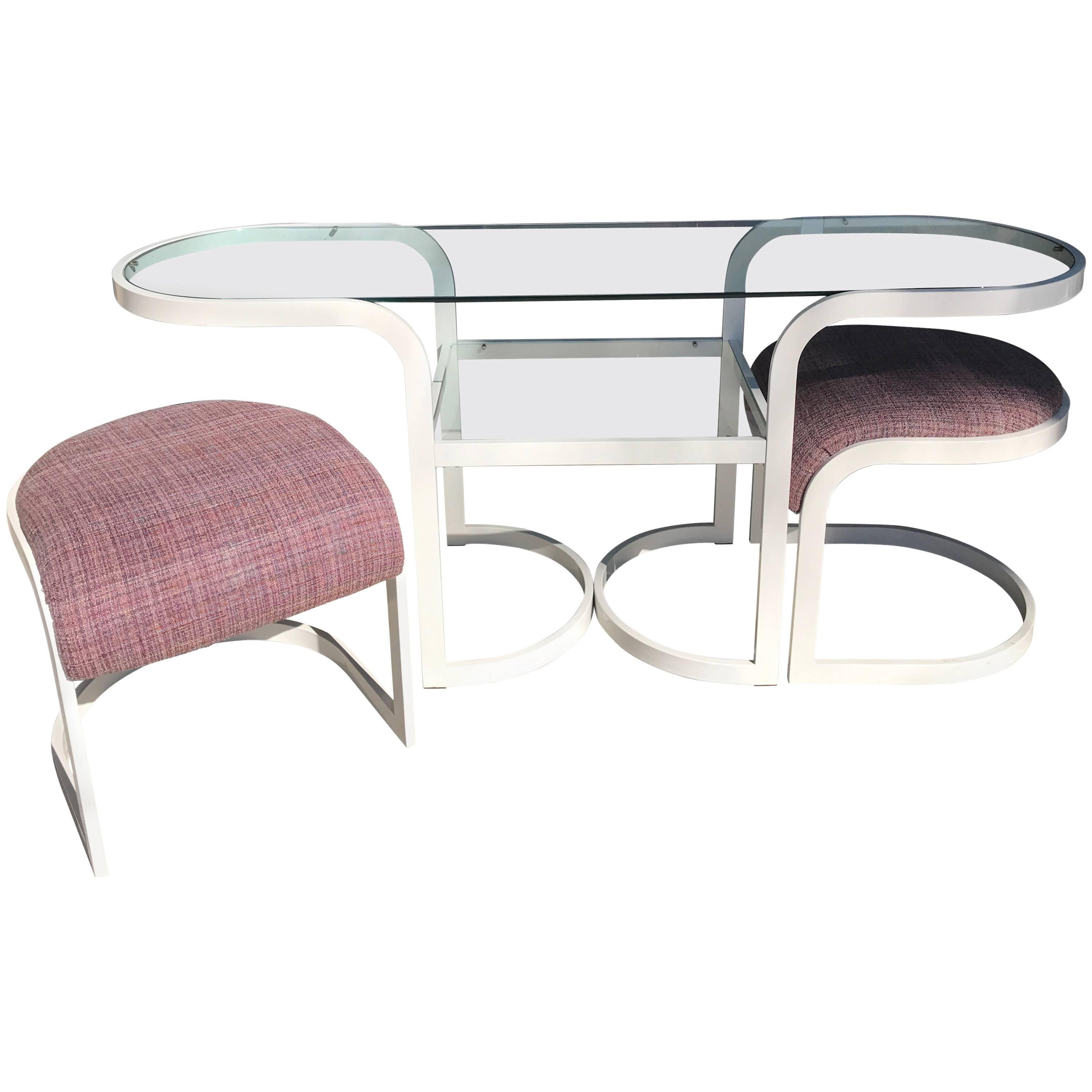 Milo Baughman for DIA Metal and Glass Modern Console Table and Bench Set