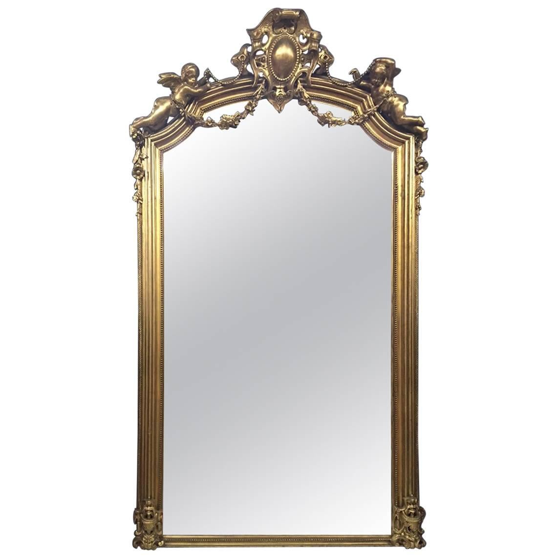 Italian Rococo Style Gilded Pier Mirror, 19th Century