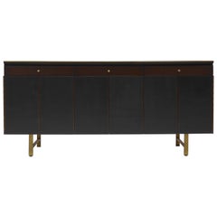 Credenza with Leather Doors and Brass Accents by Paul McCobb for Calvin