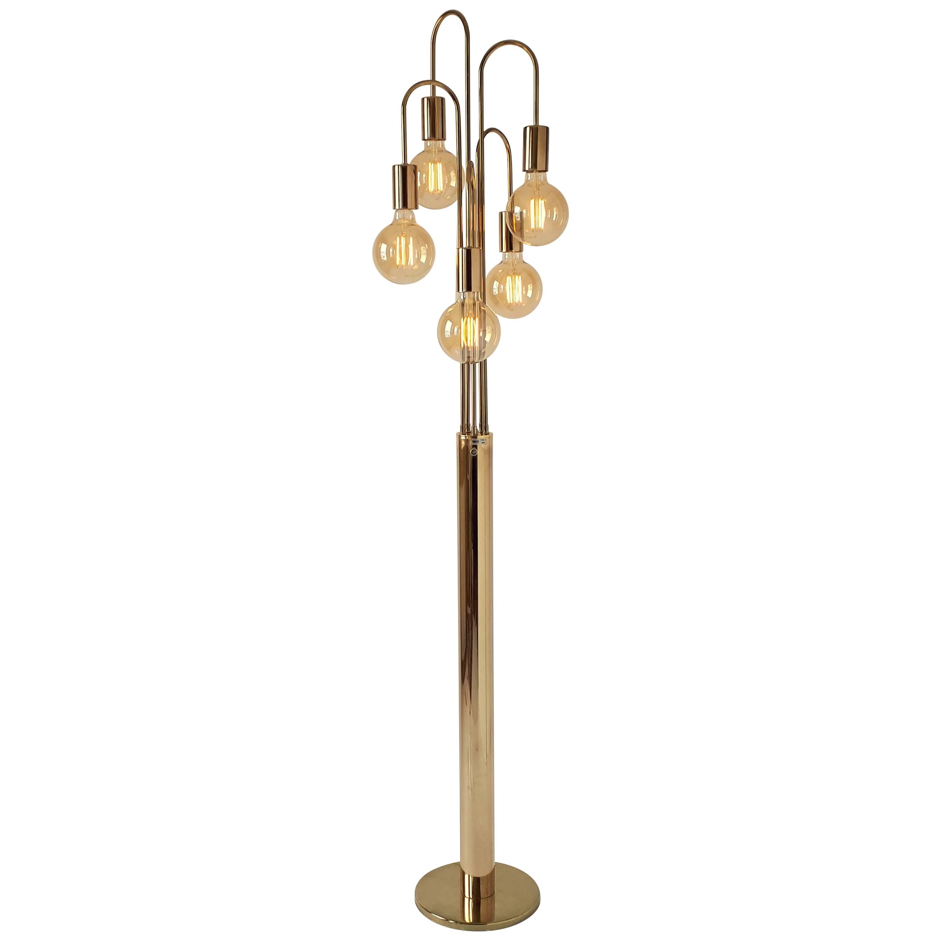 Extra Tall  Waterfall Brass-Plated Floor Lamp, 1970s, USA