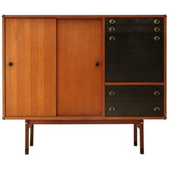 Italian Highboard with Wood and Brass Knobs