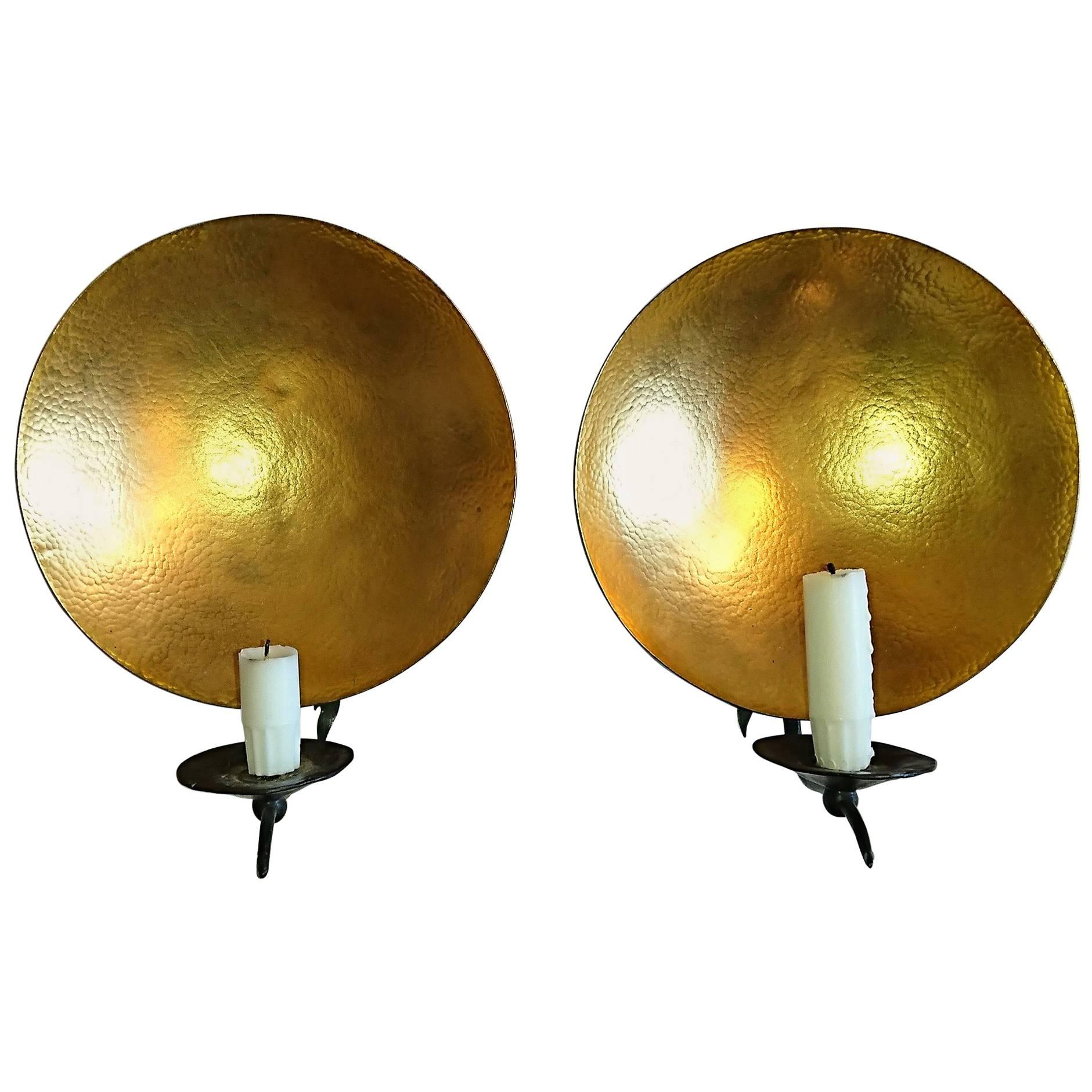 Pair of Wrought and Parcel-Gilt Iron Wall Sconces by Hervé Van Der Straeten For Sale