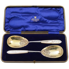 Antique Edwardian Cased Pair of Serving Spoons, circa 1905