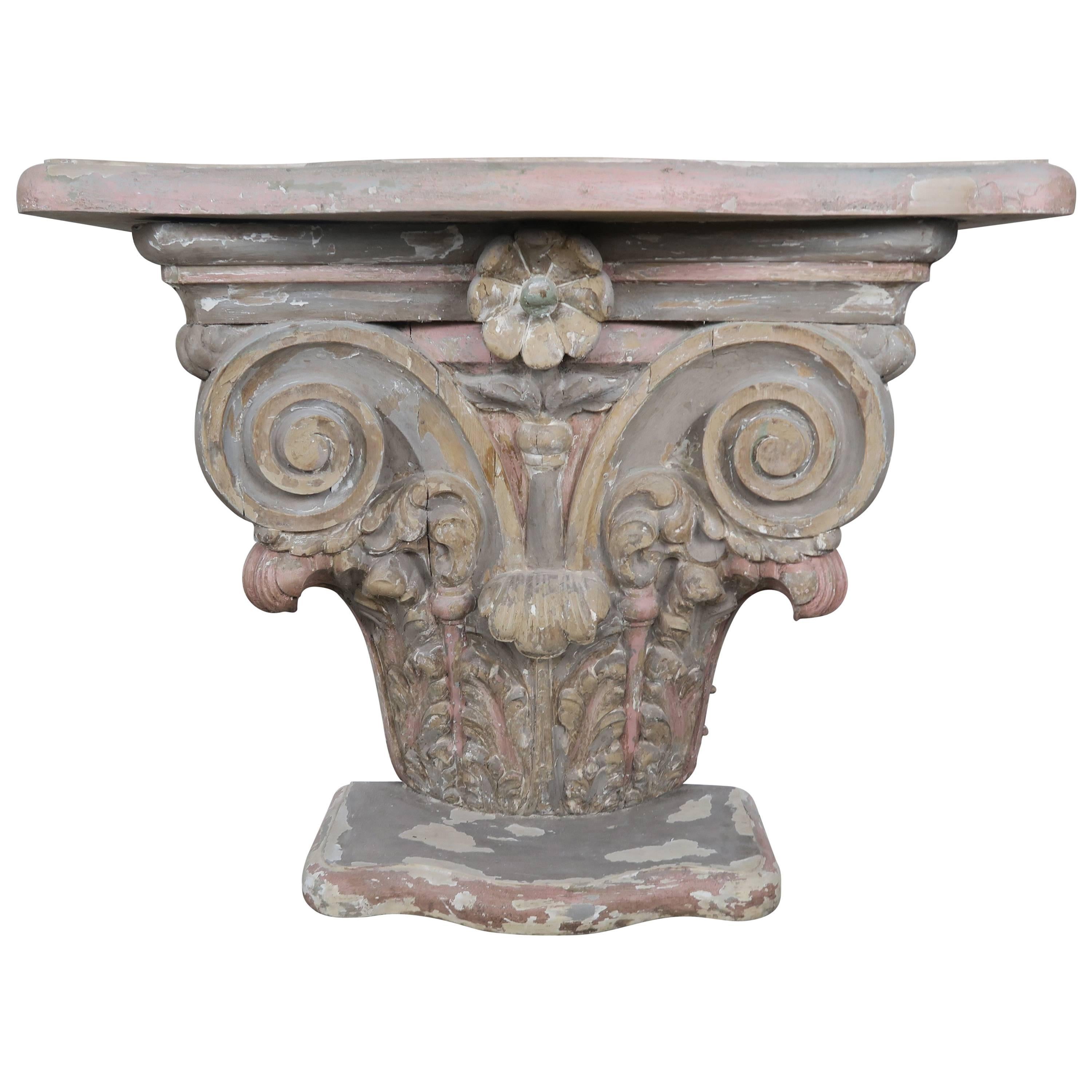 Italian Carved Painted Capital Console, circa 1930