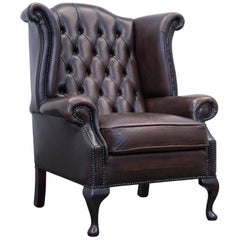 Chesterfield Leather Wingback Chair Brown One Seat Couch Retro Vintage