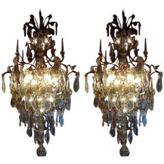 Unique Set of Two Large French Chandeliers with Huge Crystals, identical