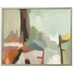 1970s Pastel Abstract Oil on Canvas Painting, Framed